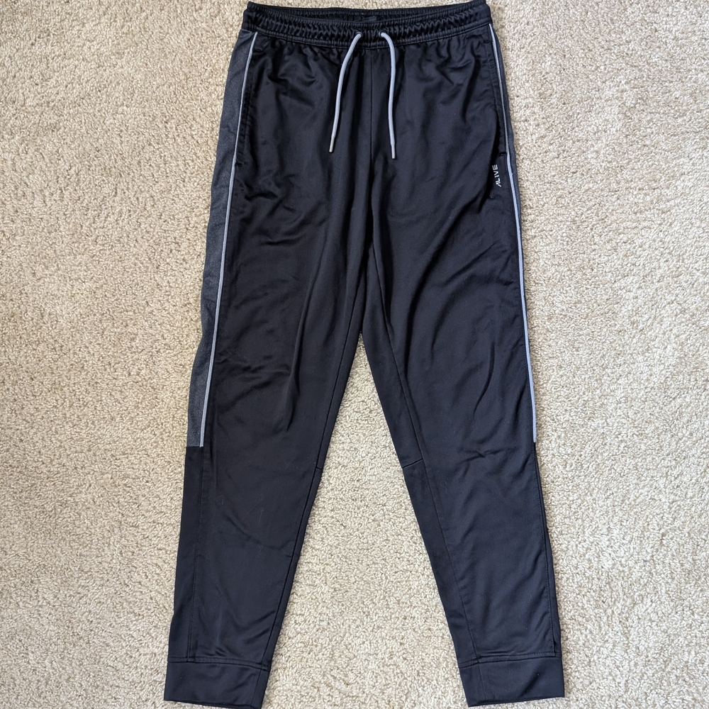 Men's Black Athletic Pants with Gray Accents